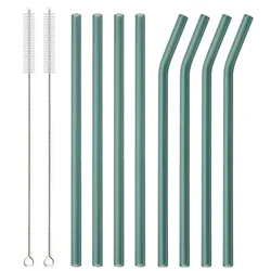 Eco - Friendly Reusable Glass Drinking Straws Set - 8 Pieces with Cleaning Brush for Smoothies, Milkshakes, Tea, Juice, and Cocktails (Dark Green 8Pcs)