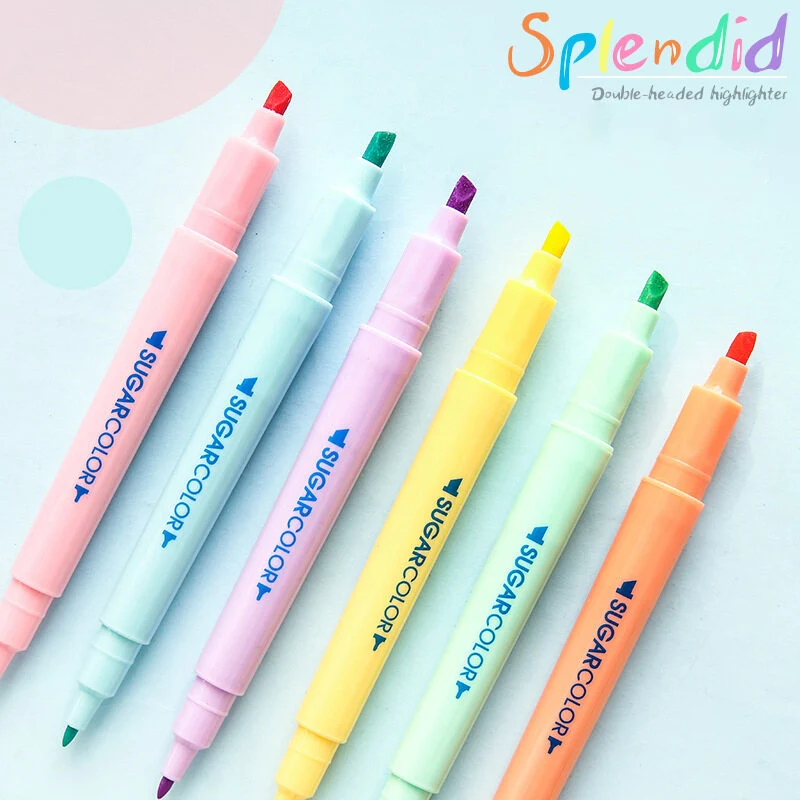 

6 Pieces/Set Student Highlighters Double Headed Markers Macaron Color Note Focus Watercolor Pen