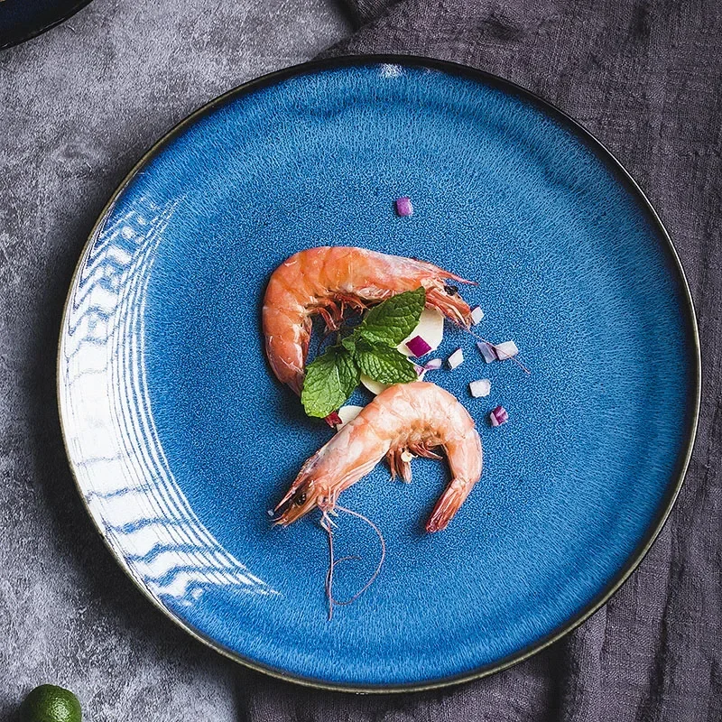 Japanese Blue Kiln Change Ceramic Tableware American Tableware Retro Household Dishes Set Rice Bowl Dishes Restaurant Plate