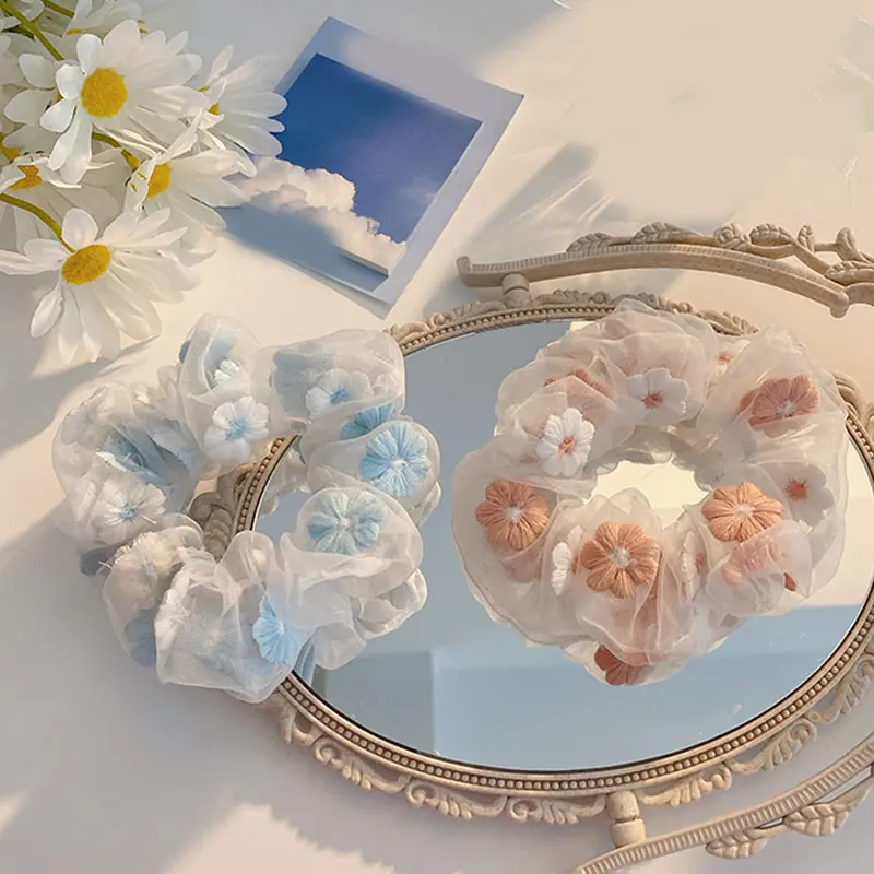 

Sweet Hair Band Mesh Large Intestine Hair Loop Flower Hair Scrunchies Elegant Rubber Band Ponytail Holder Ties for Girl Headwear