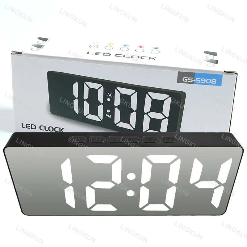 Curved LED Alarm Clock with Temperature Display and Mirror Finish