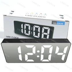 Curved LED Alarm Clock with Temperature Display and Mirror Finish (White light)