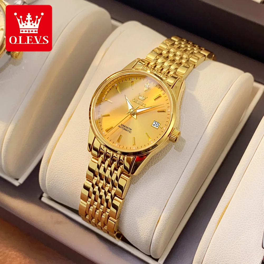 OLEVS Luxury Women's Automatic Waterproof Stainless Steel Watch with Casual Design