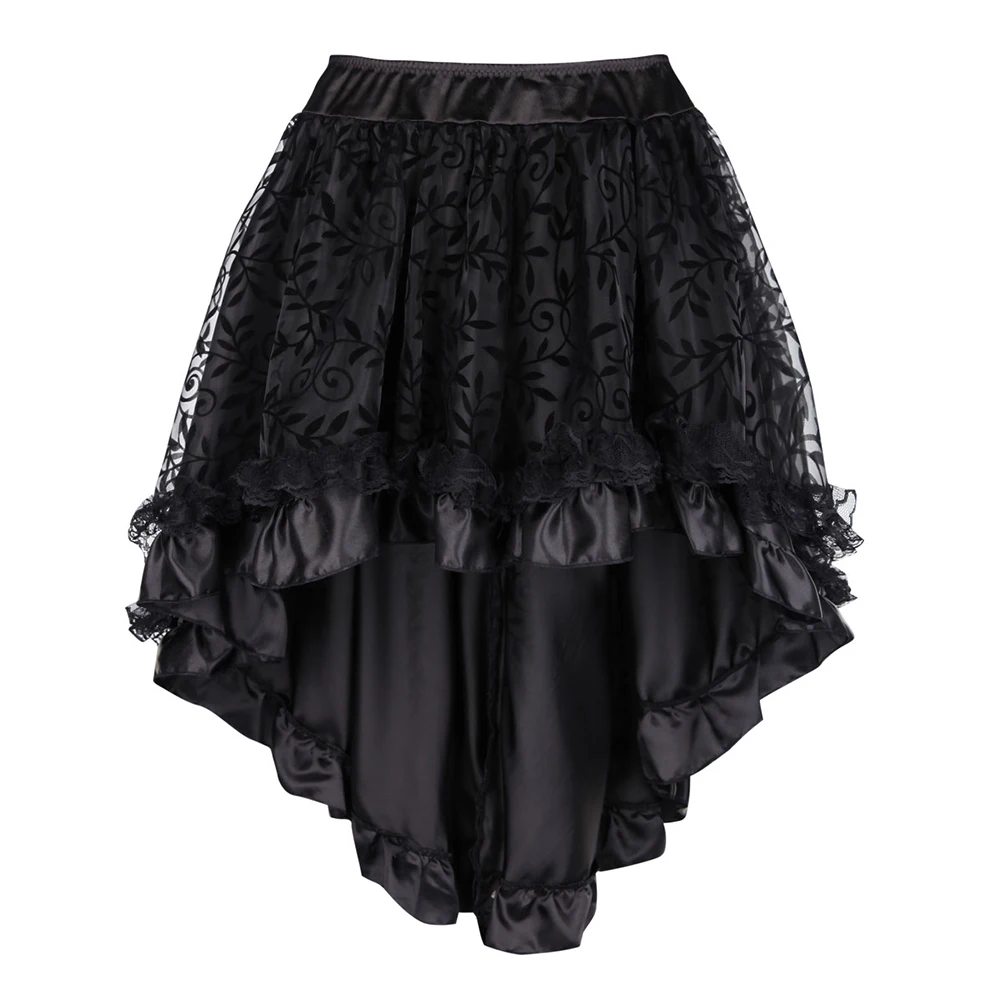 Plus Size Brown/Black Women's Victorian Asymmetrical Gothic Steampunk Corset Skirt With Back Zip 4
