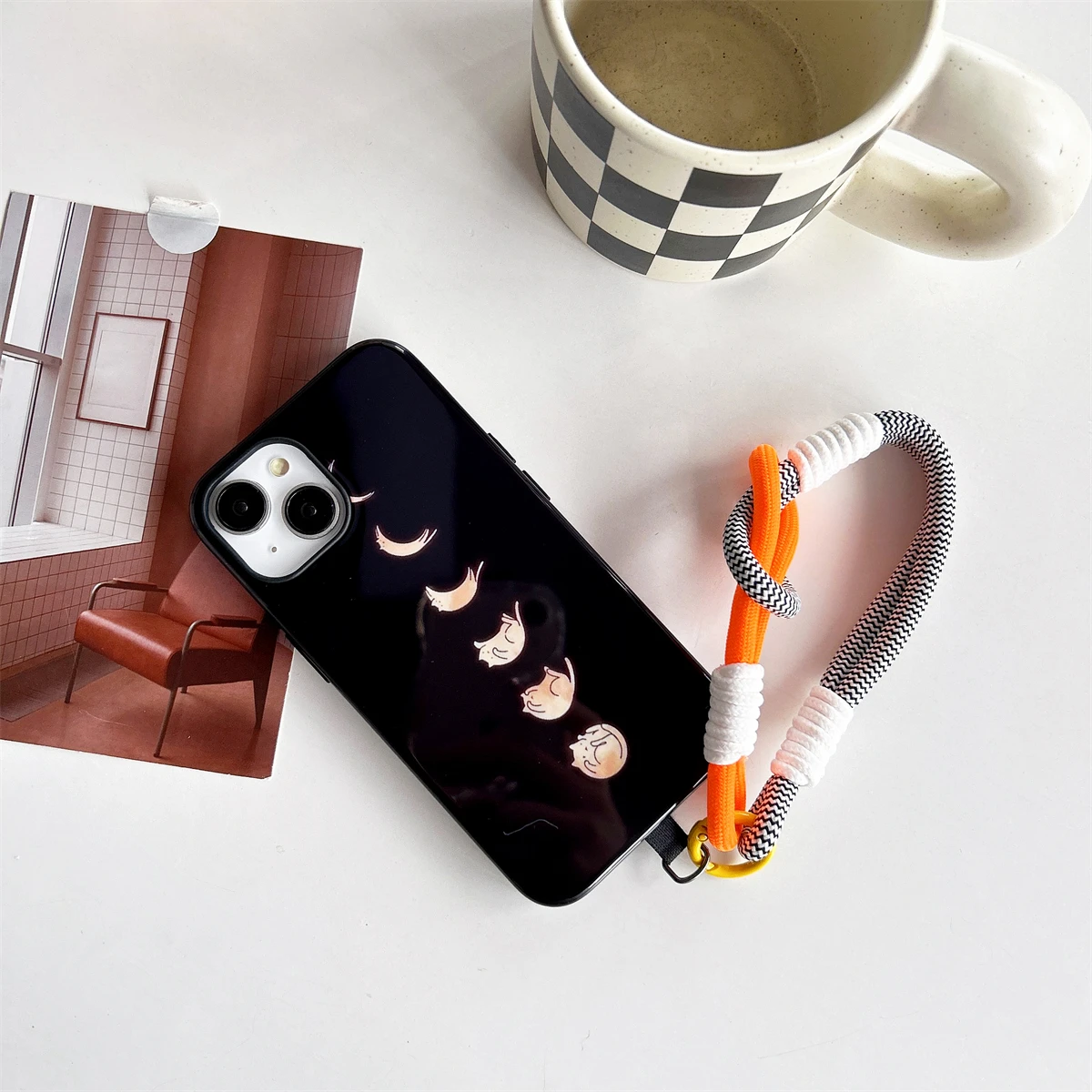 The Moon and the Cat intInclusive Phone Case Two-In-One Film Protective Shell For iPhone 15 14 13 12 11 Pro Max Plus Mini