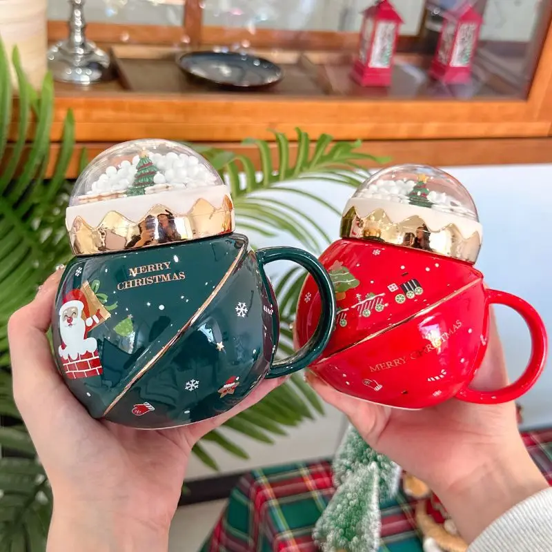 

Симпатичные рождественские кружки с крышкой и ложкой Деда Мороза креативная Планетарная керамическая чашка Рождественский подарок кофейная чашка молочная чашка Питьевая для дома