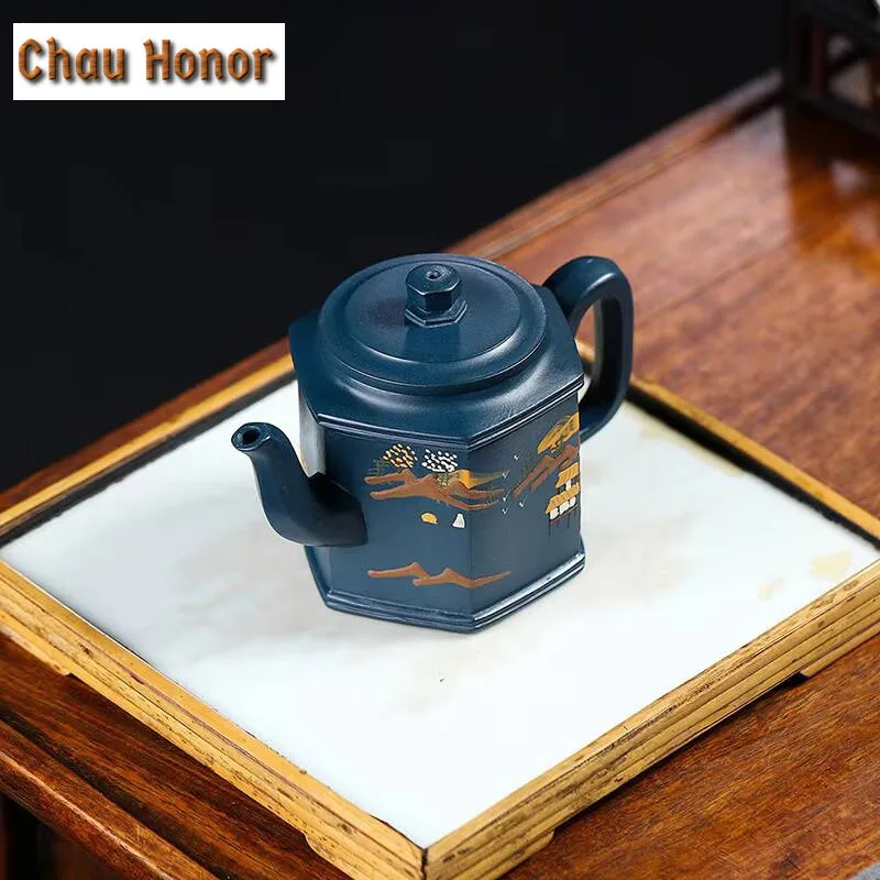 230ml Tradition Yixing Purple Clay Teapot Handmade Azure Mud Clay Palace Lantern Tea Pot with Filter Beauty Tea Kettle Teaware