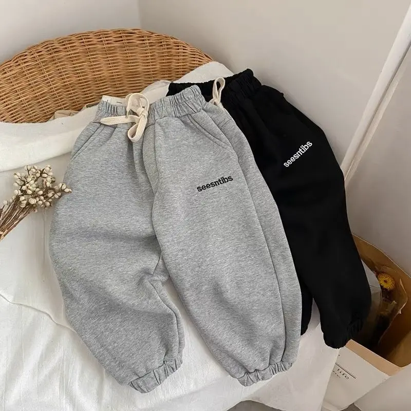 

Autumn Kids Thin Letter Sweatpant Boys Ankle Length Harem Pant 1+y Young Child Clothes Spring Girls Elastic Waist Sport Trousers