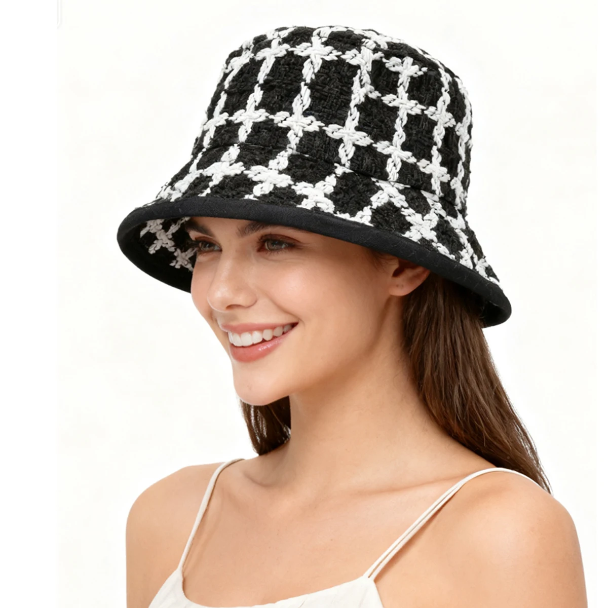 Knitted Fisherman Hat for Women, 2025 Autumn and Winter Plaid Warm Ear-Protecting Fashionable and Elegant Mom Bucket Hat for Outdoor Camping