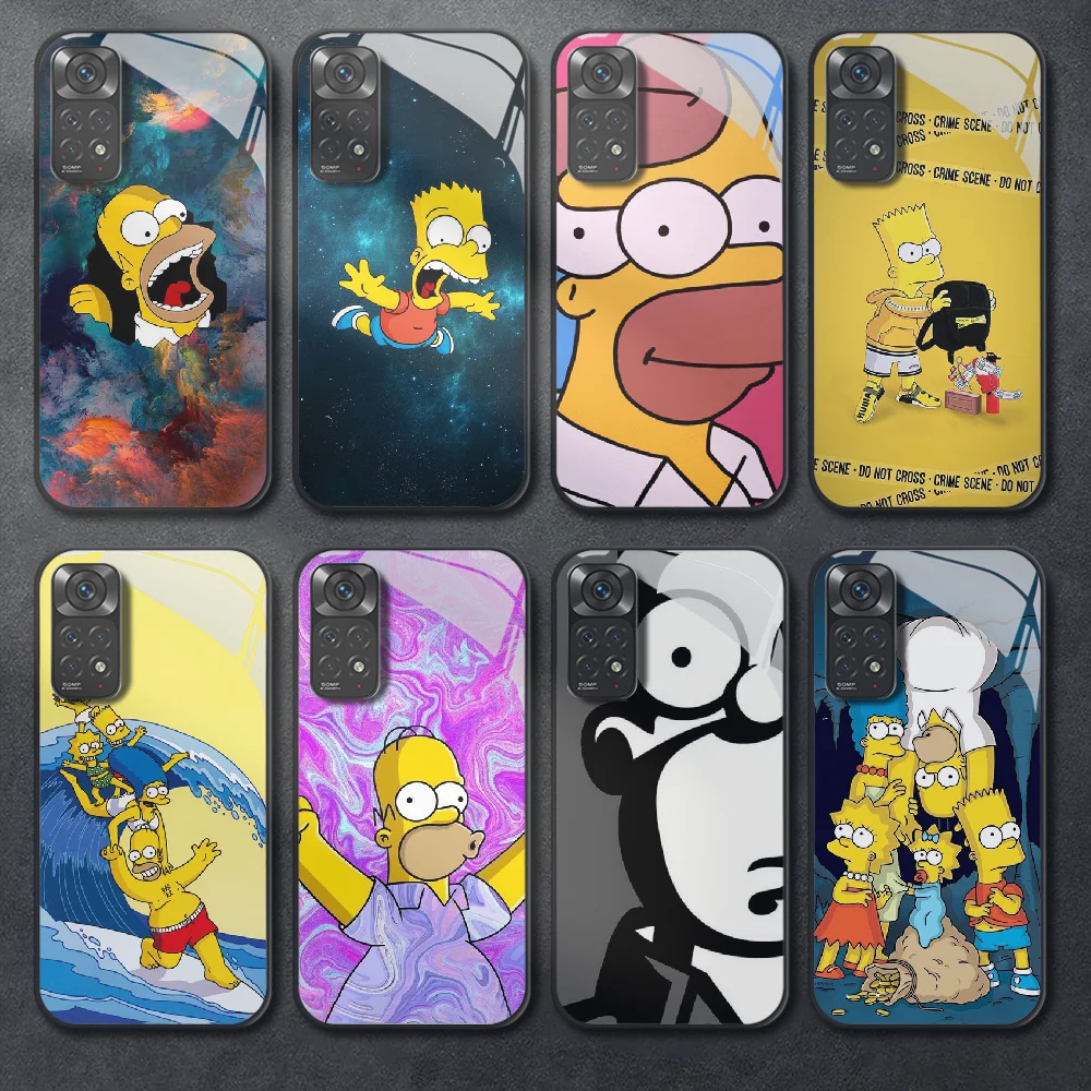 

Cartoon Simpsons Tempered Glass Phone Case For Xiaomi Redmi Note 8 9 10 11 12 13 Pro Plus Bumper Cover