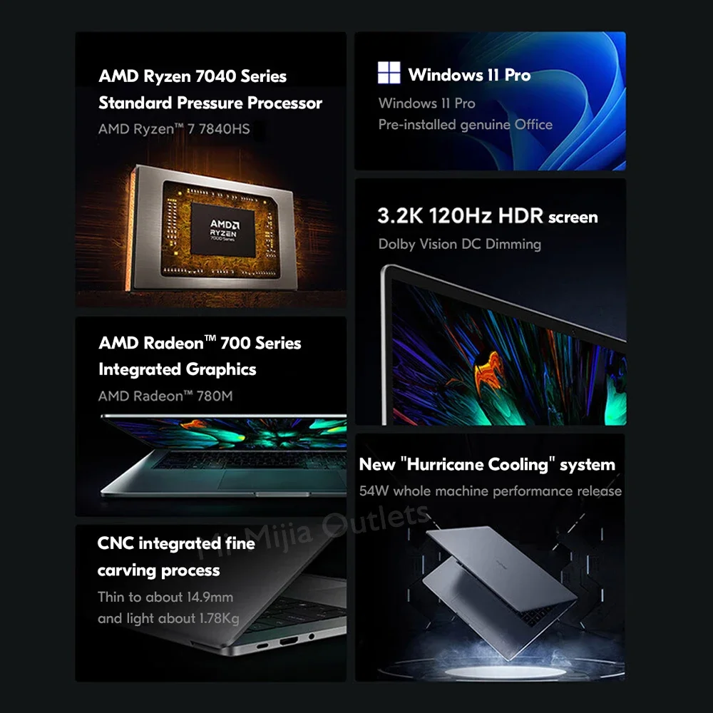 Xiaomi Redmi Book Pro 15 2023 Laptop AMD Ryzen R7-7840HS Mi Notebook 16G RAM 512G 1TB SSD 15.6" 3.2K 120Hz Screen PC 2