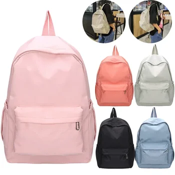 Women Schoolbag Waterproof Large Capacity School Backpack Smooth Zipper Solid Color Teens Girl Casual Daypack Bag Student Supply 1
