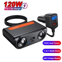 7 in 1 Car Charger Adapter PD USB Socket Cigarette Lighter Splitter Fast Charge With  LED Voltmeter DC Outlet Auto Accessories 1
