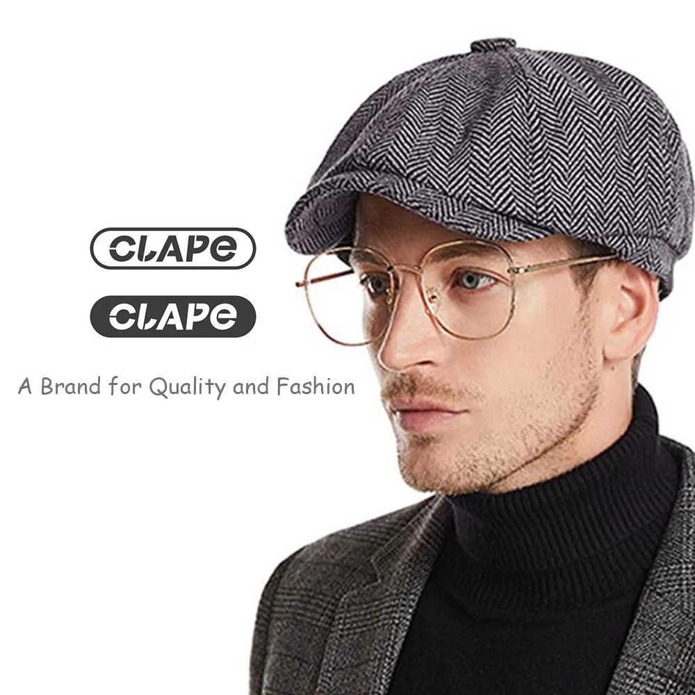 

Clape Men's Newsboy Ivy Caps Herringbone Flat Caps Classic Gatsby Peaky Blinders Driving Hat 8 Piece Tweed Beret Cap Men Women