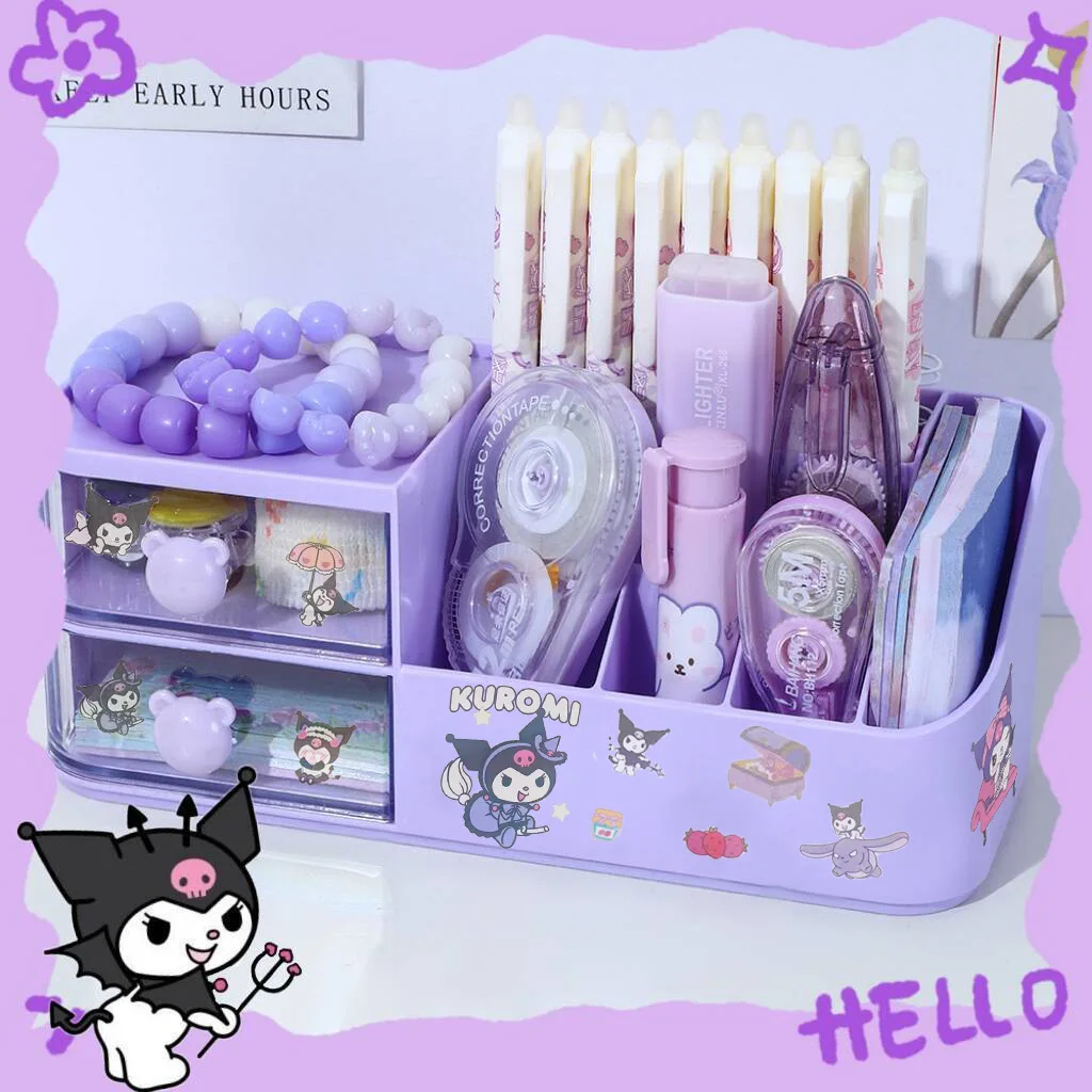 Cute Pen Holder Storage Box Organizer Drawer-type Desktop Stationery Storage Box Kawaii MINISO Kuromi Pen Holder Stand pen holder,desk organizer,pen and brush holder,desk storage rack