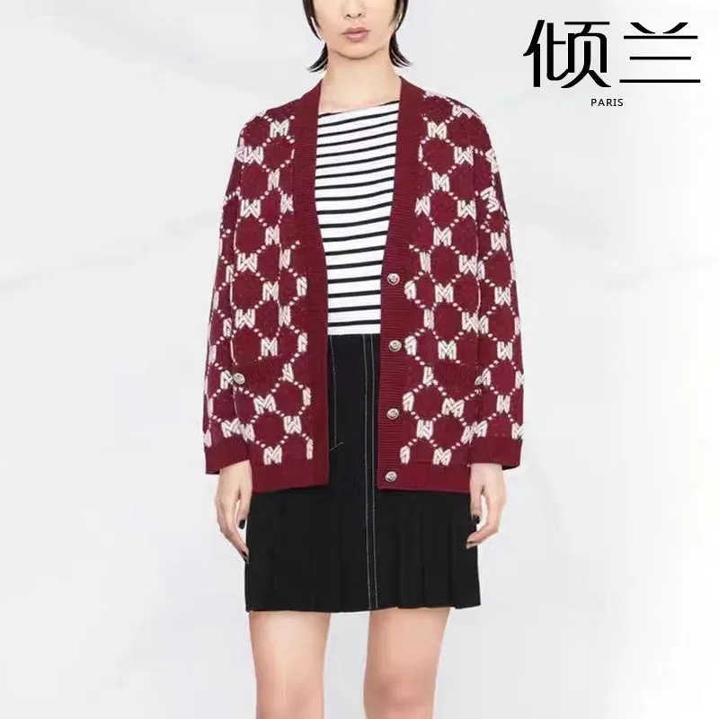 

PATADS French M Family 23 Autumn/Winter New Women's Wear French Rhombic Pattern M-logo Knitted Cardigan