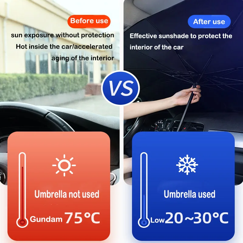 Car Sun Shade Car Sunshade Umbrella For Auto Shading Car Sun Shade Protector Parasol Summer Sun Interior Windshield Protection Accessories
