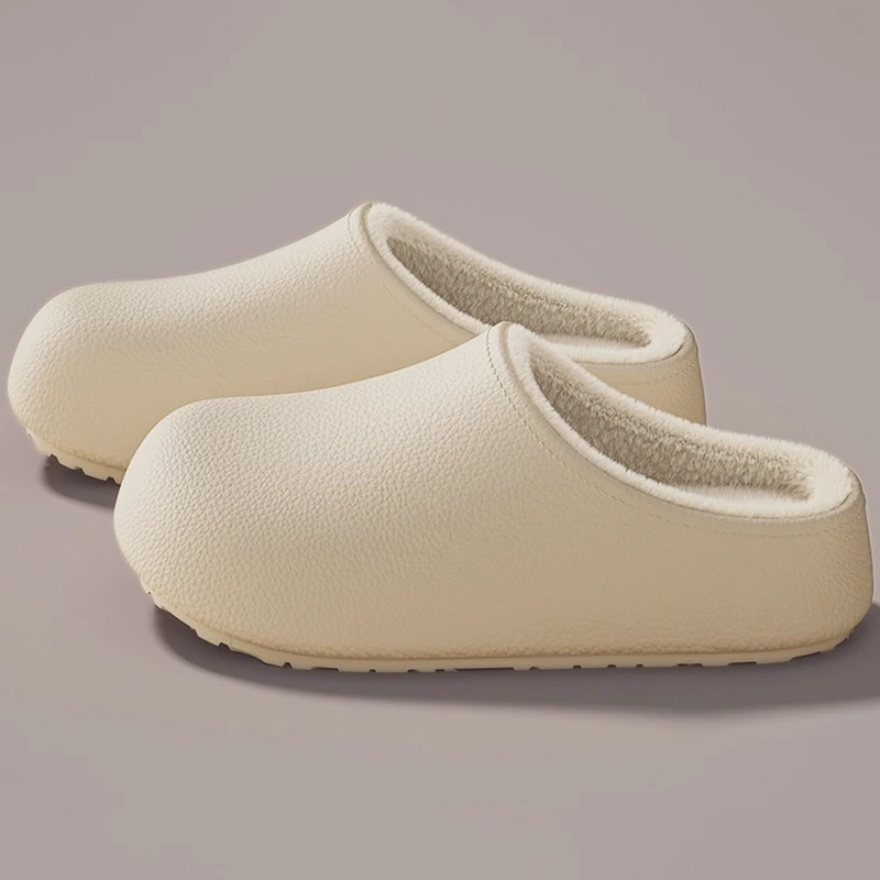 Waterproof EVA Plush Slippers for Women Indoor Warm Thick Platform Cotton Shoes Woman Lightweight Anti Slip Fluffy Home Slides