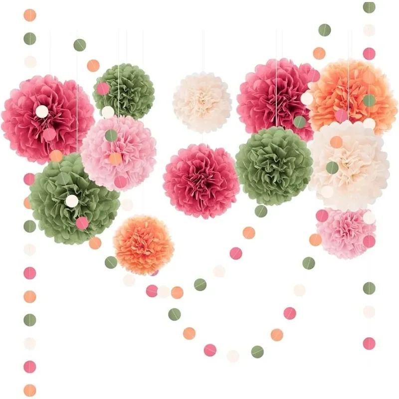 

15 шт. розовый шалфей зеленый слоновой кости Фламинго Гавайский летний праздничный Потолочный декор бумажный помпон для девичника декор для стены