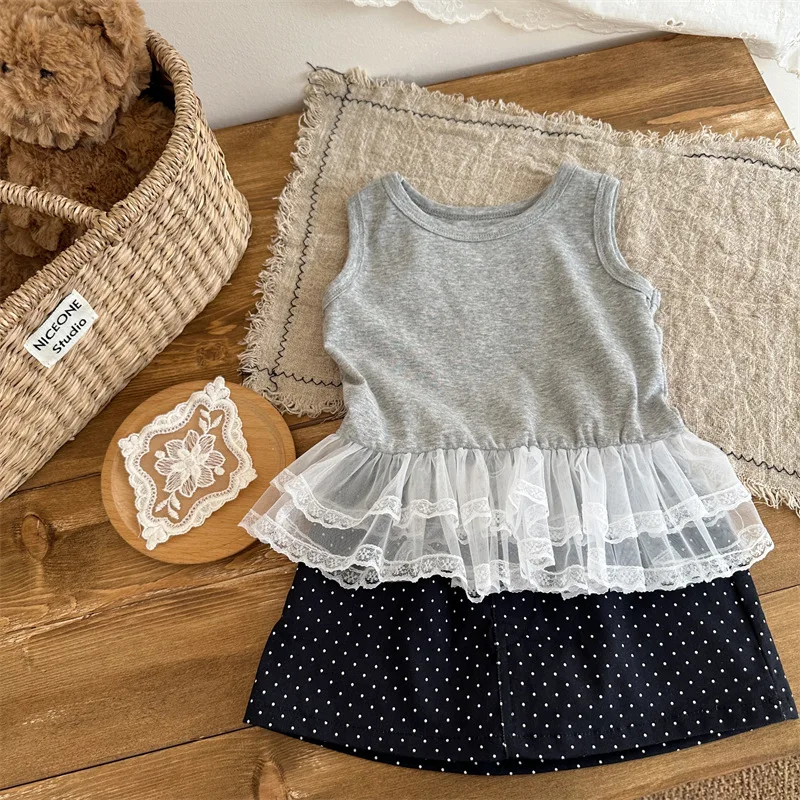 Girls Baby Vest 2025 Spring Summer New Korean Fashion Solid Color Children Cute Casual Simple All-match Splicing Mesh Waistcoats - 3