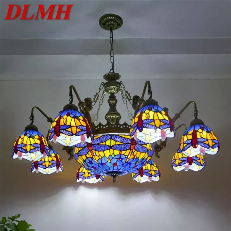 

DLMH Tiffany European Living Room PendantLamp Vintage Creative Color Glass restaurant Bedroom Hotel Villa Chandelier Specifica