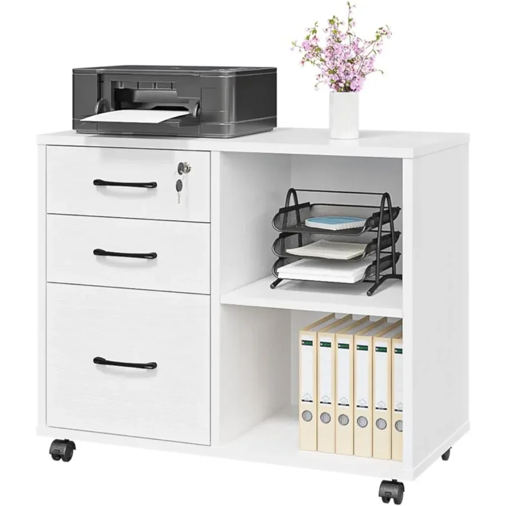 3 Drawer File Cabinets, Mobile Lateral Printer Stand with Open Shelf, Rolling Filing Cabinet filing cabinets wood file box modern locker lockable file organizer storage lateral shelf archivador office cabinet furniture