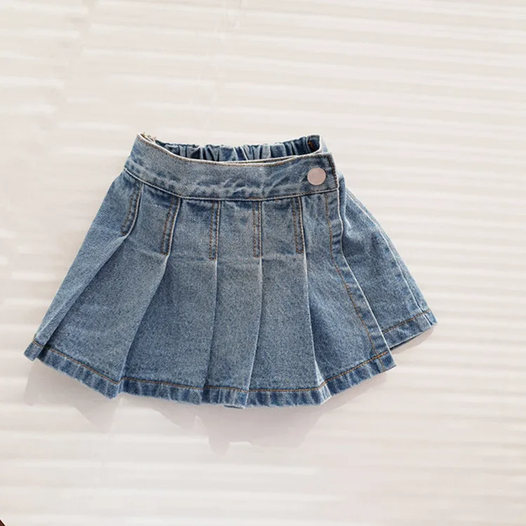 

summer baby girls skort pleated mini skirt shorts jeans denim bottoms ruched toddler Korean fashion wrapped skirts 2 to 8 yrs