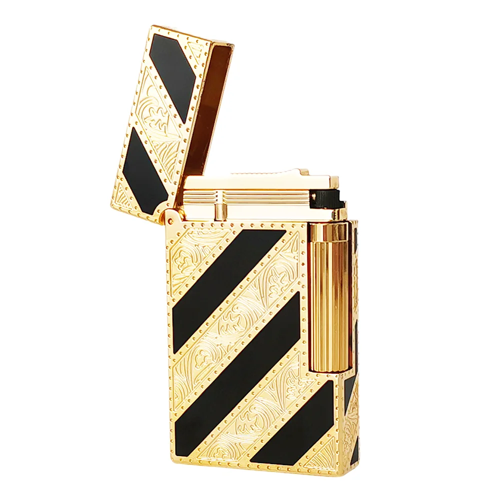 Luxury Brand Lighter Brass Lacquer Engraving Cigar Tobacco Smoking Cigarette Accessories Man Father Gifts Inflatable Butane Gas 3