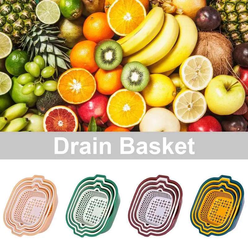 

Fruits Vegetables Drain Basket Kitchen Food Washing Basket Stackable Fruit Vegetable Cleaning Bowls Multifunction Colander Bowl