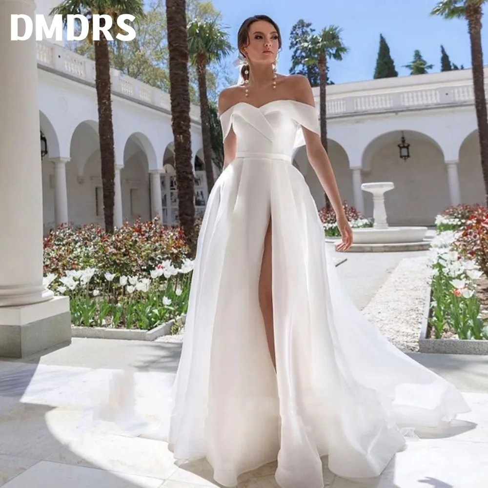 

Modest Sweetheart Wedding Dress Fashion Short Sleeve Sweep Train Front Slit A Line Bridal Gown Платья для матери невесты
