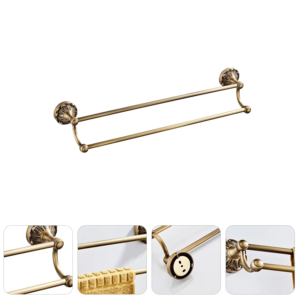 

Double Towel Bar Bathroom Holder Tower Hanger Convenient Storage Rack Brass Durable Bathrobe Household Bracket Wall-mounted