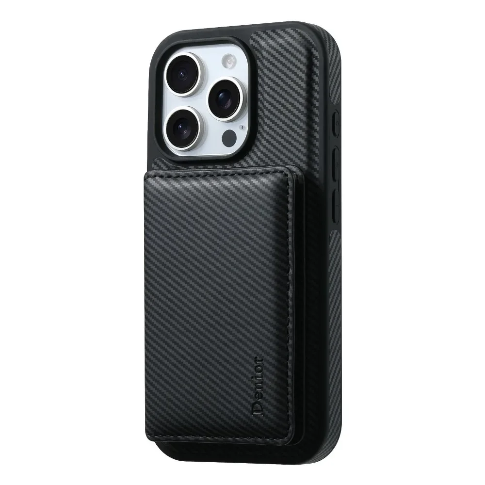 Sleek Carbon Fiber Pattern Detachable Wallet Case with Card Holder & Shockproof Protection