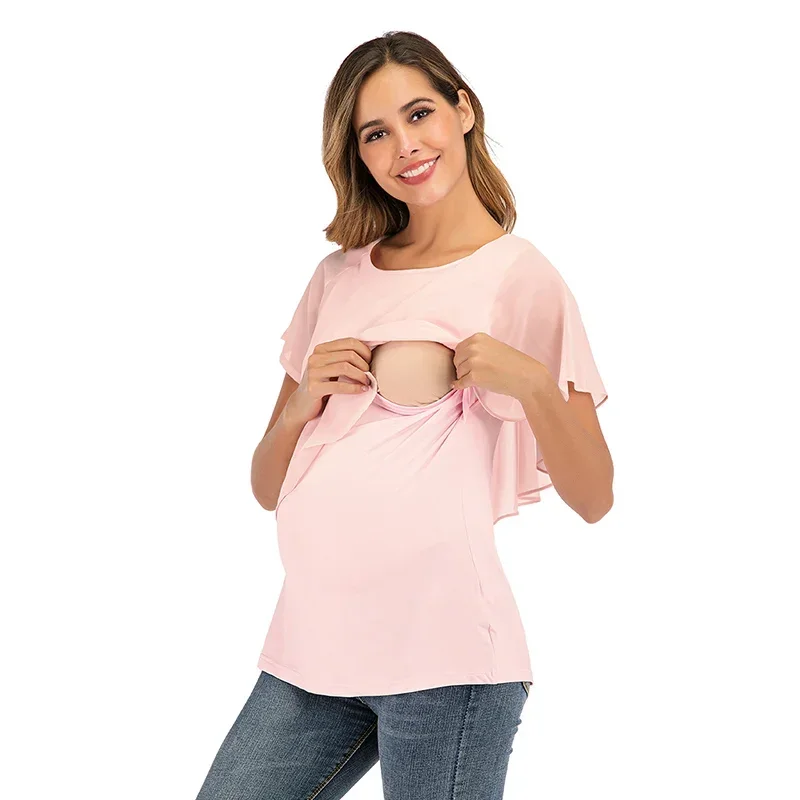 New Summer Women Pregnant Nursing T-Shirts Women's Wrap Tops Sleeveless Double Layer Blouse Tees Pregnant Clothes 2