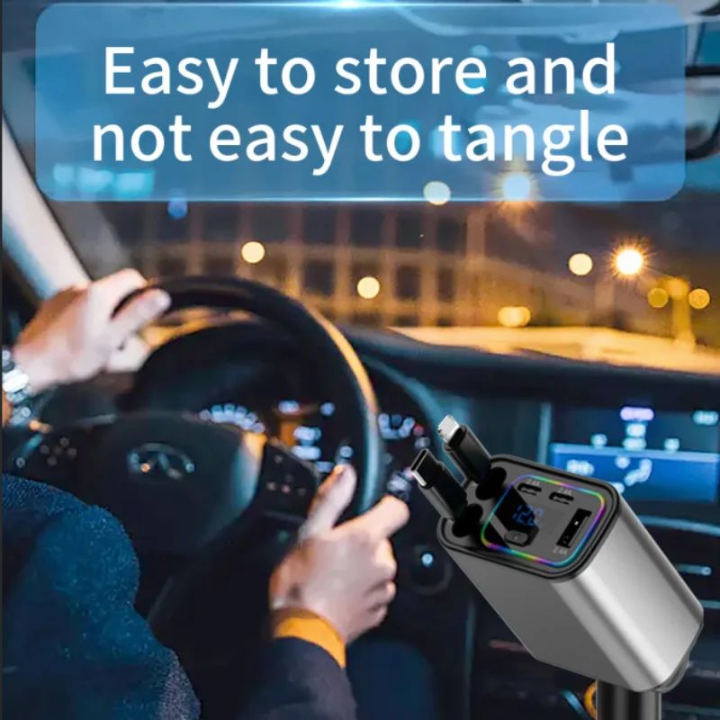 5 IN 1 Car Charger USB C Cable For IPhone Huawei Samsung With Ambient Lighting C