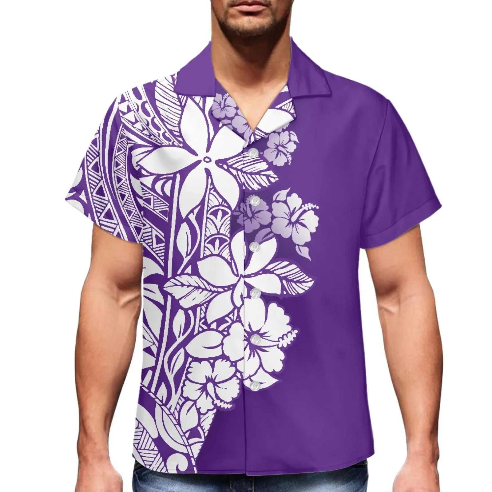 Polynesian Tonga Hawaii Fiji Guam Samoa Pohnpei Tribal Tattoo Prints Clothes Women Dress Matching Men Shirt Purple Lovers Clothe