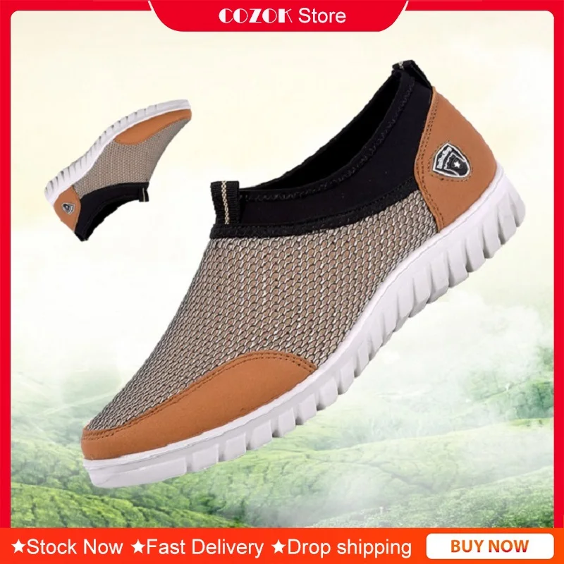 

Кроссовки мужские сетчатые без шнуровки, дышащие лоферы, Повседневная прогулочная обувь, модные кеды