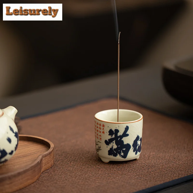 Imitation Song Ru Kiln Porcelain Incense Stick Burner Man Jianghong Aromatherapy Base Line Burner Zen Censer Burner Holder Craft