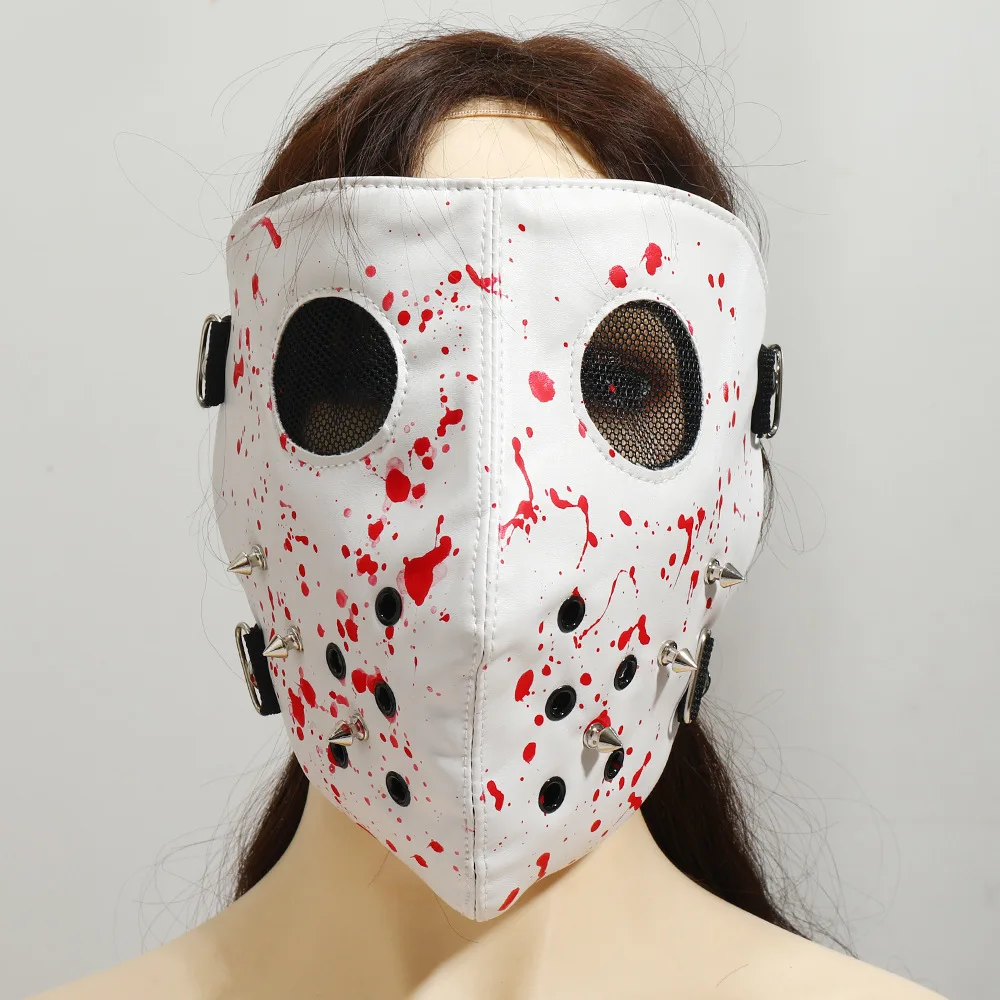 Men Women's White PU Leather Hollow Out Rivet Rock Mask Lady's Breathable Party Cosplay Halloween Mouth-muffle R1034