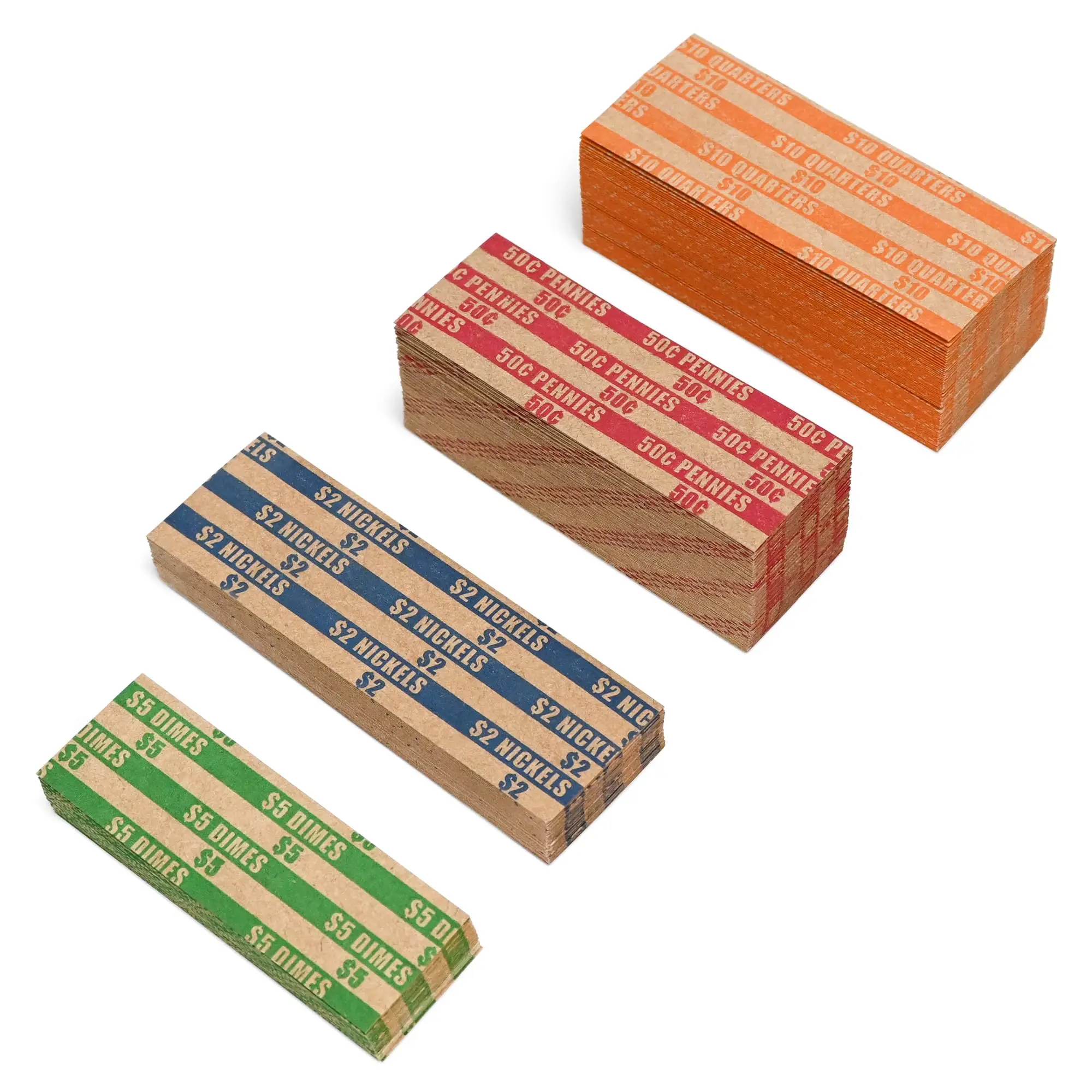 Assorted Packed Coin Wrappers Flat Stripped, Coin Rolls Wrapper for Quarters, Dimes, Nickels, Pennies