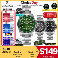 Cronos Sub Diver Men Watch No Date NH35 Sapphire Cyclops Ceramic Bezel 20 ATM Glideclasp Latest Version