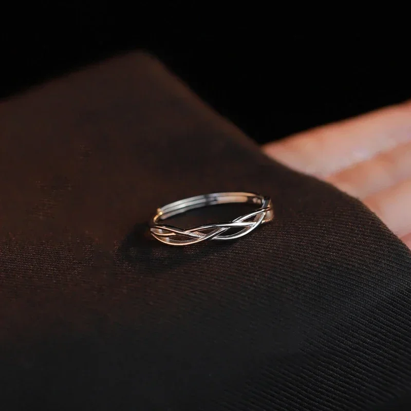 Anelli regolabili geometrici con linee incrociate color argento per donna, gioielli di moda di lusso leggero, accessori minimalisti - immagine 6