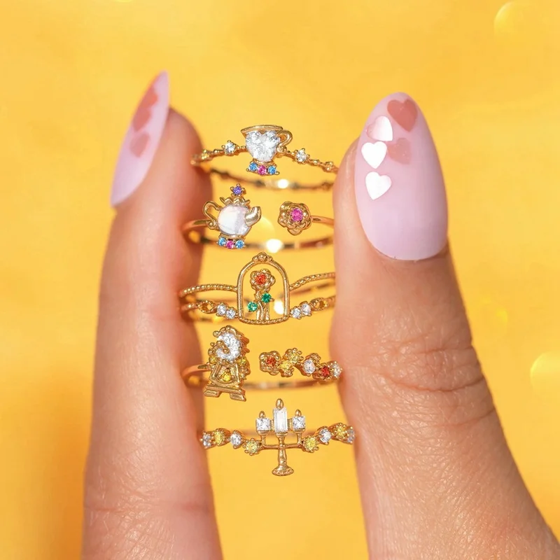 Cubic Zirconia Ring Women Adjustable Finger Ring Party Wedding Jewelry For Gold Plated Mixed Design