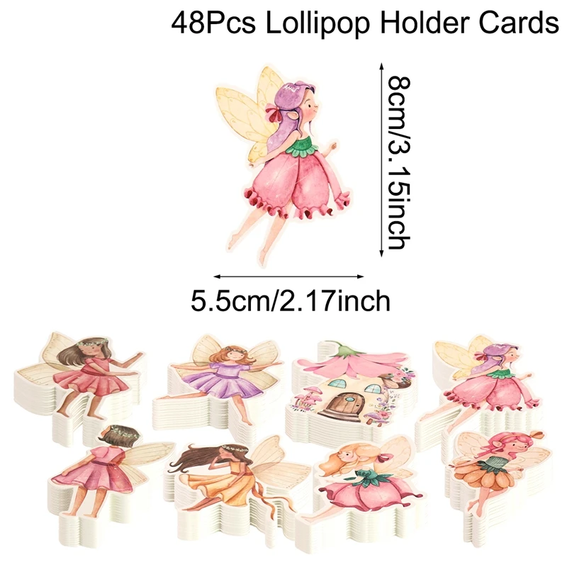 48 Stück Feen-Party-Lollipop-Halterkarten DIY Süßigkeiten-Verpackungskarten für Kindertagsgeschenke Feen-Themen-Geburtstagsparty-Dekoration – Detail 7