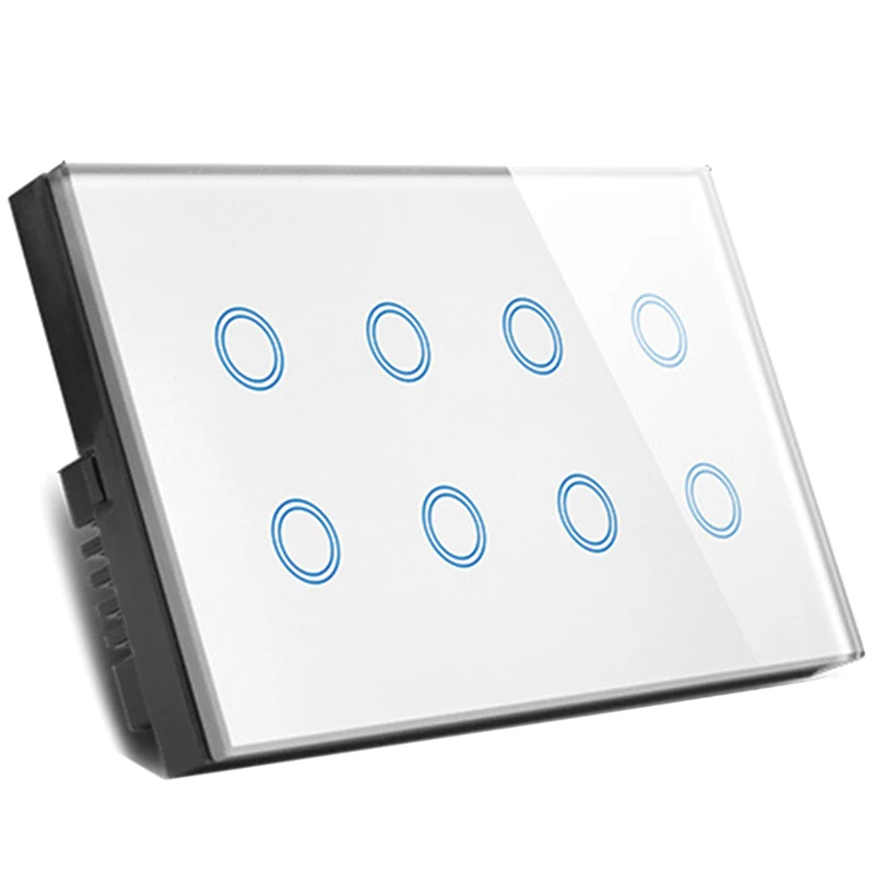 

UK Plug,Wifi Smart Press Light Wall Switch Socket Glass Panel 8 Gang Tuya App Smartlife Is Compatible With Alexa