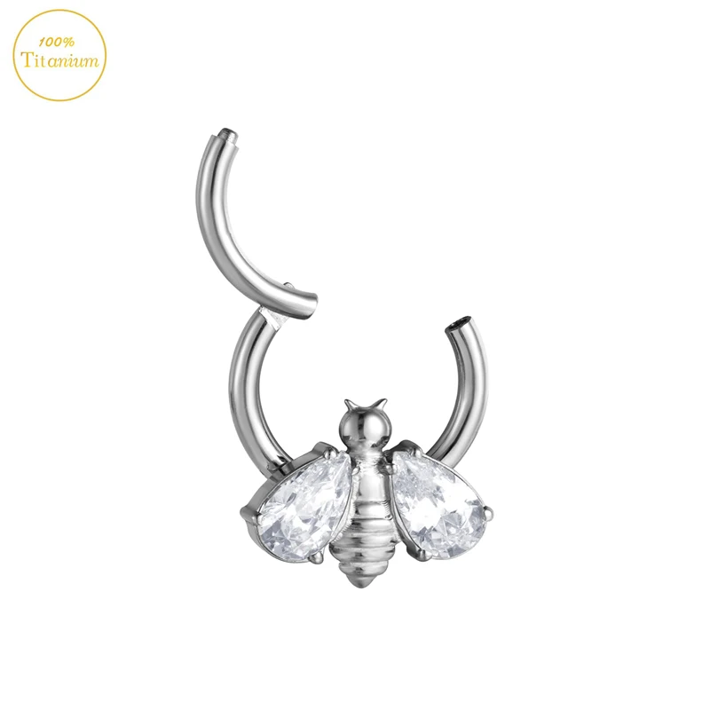 G23 Titanium Piercing Nose Rings Honeybee Zircon Hight Segment Clicker Open Small Diaphragm Ear Cartilage Earrings Jewelry 16G