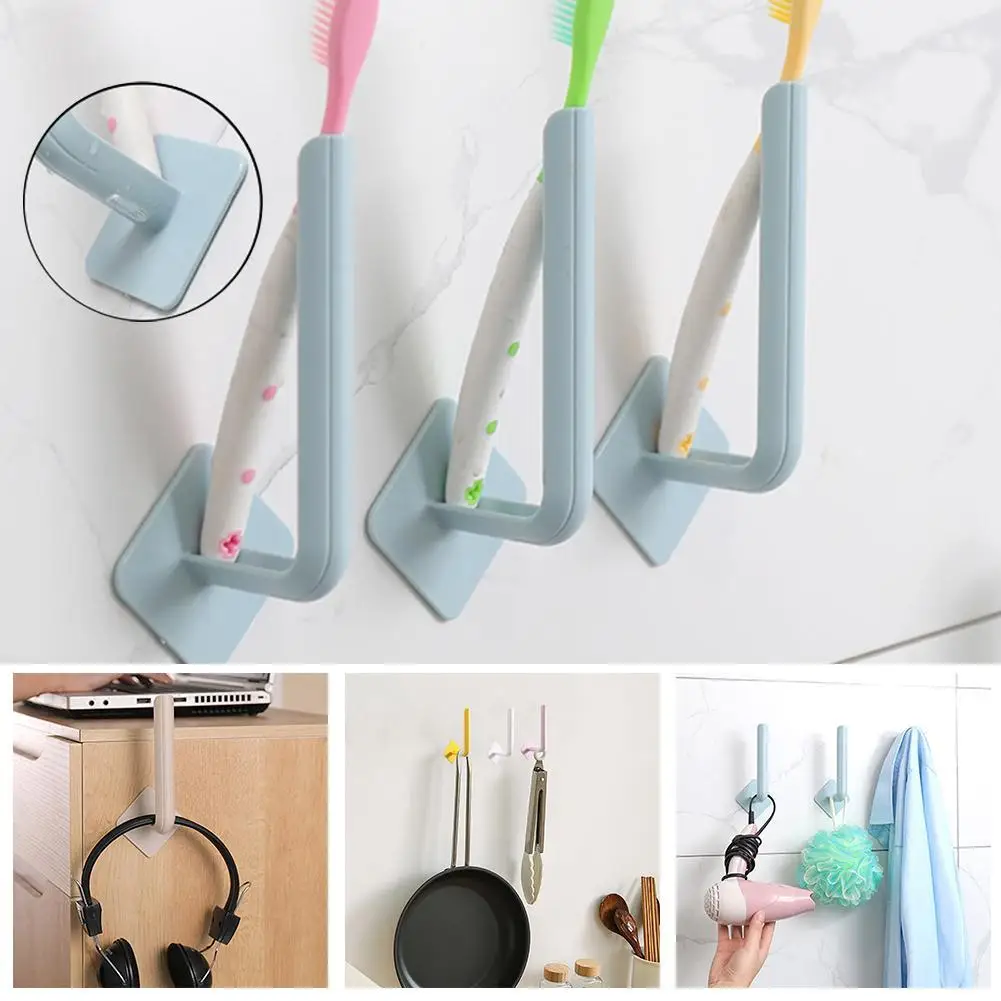 L-Shape Multi Function Hook Self-Adhesive Wall-Mounted Rack For Kitchen Accessories Door Keys And Clothes Hanger