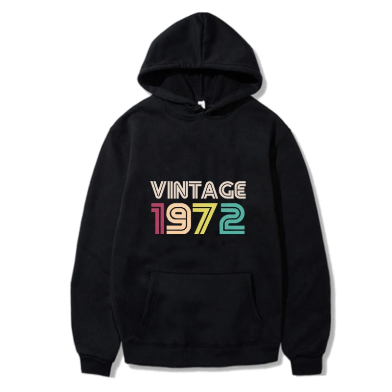 

2024 Vintage 1972, Fun Birthday Hooded , Hooded Sweatshirt Men Women Lettering Fashion Versatile Printed Fall Winter Streetwear