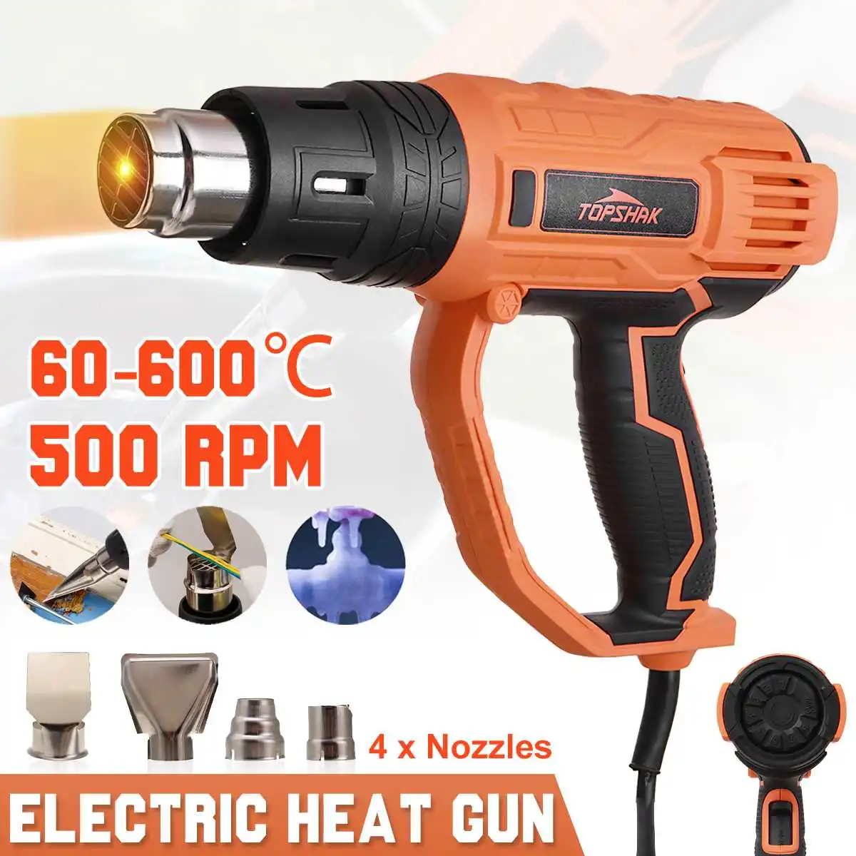 

2000W Electric Hot Air Gun 8 Temperatures 3 Modes Thermoregulator Heat Guns Shrink Wrapping Thermal Heater with 4 Nozzles