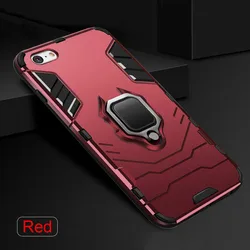 Luxury Armor Holder Phone Case with Metal Ring Bracket - TPU Anti - Knock Full Cover for iPhone 8 Plus (Red)