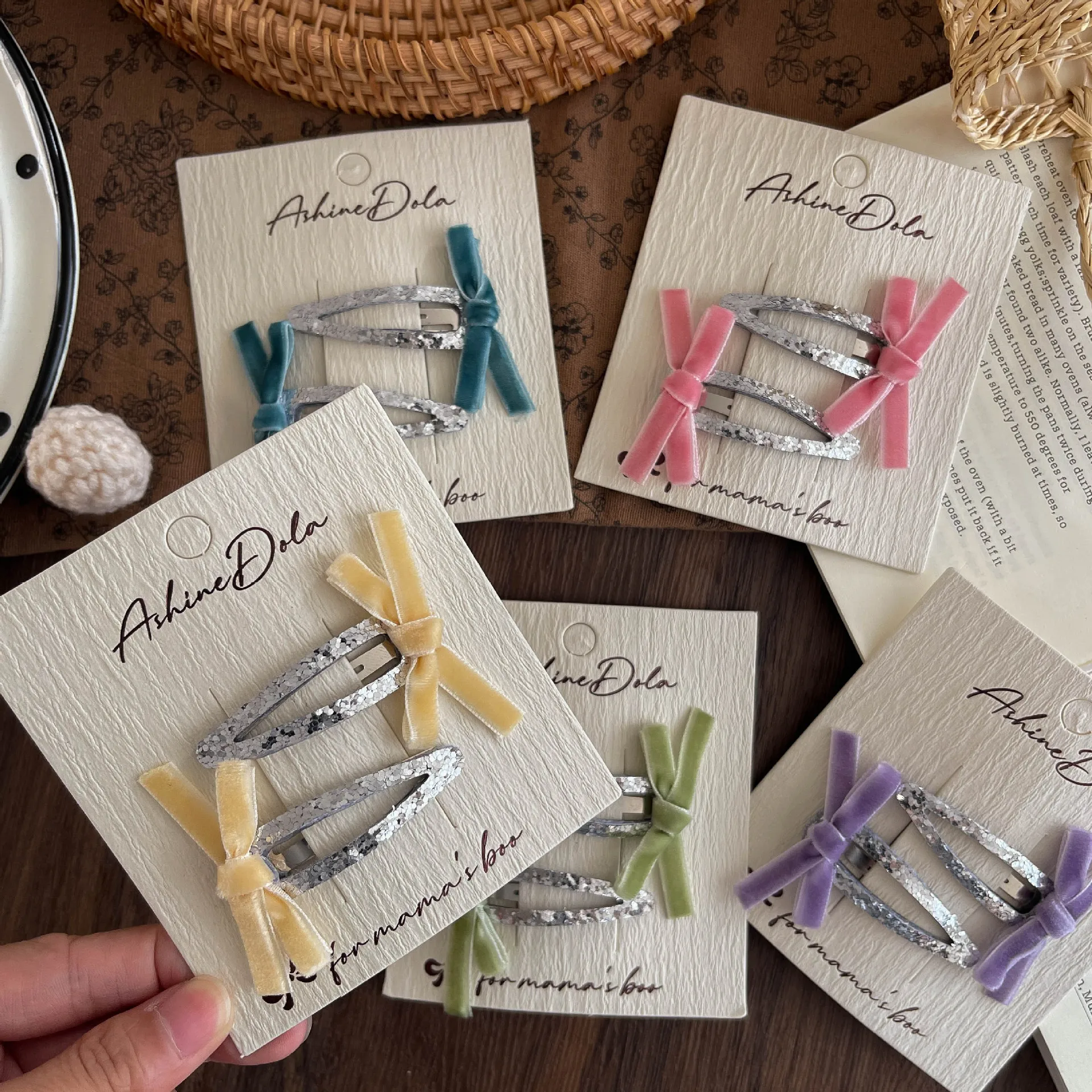 2pcs New Korean Version Fabric Bow Velvet BB Clip Cute Girl Children Hairpin Sparkling Broken Hair Headgear